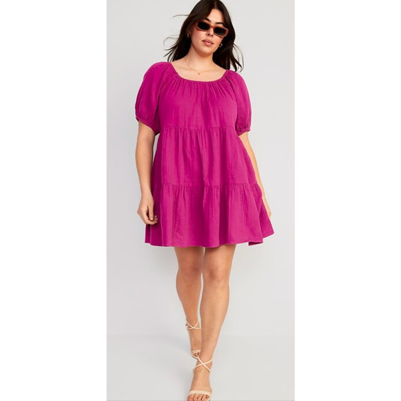 Old Navy Puff Sleeved Tiered Mini Swing Dress - Picture 1 of 6